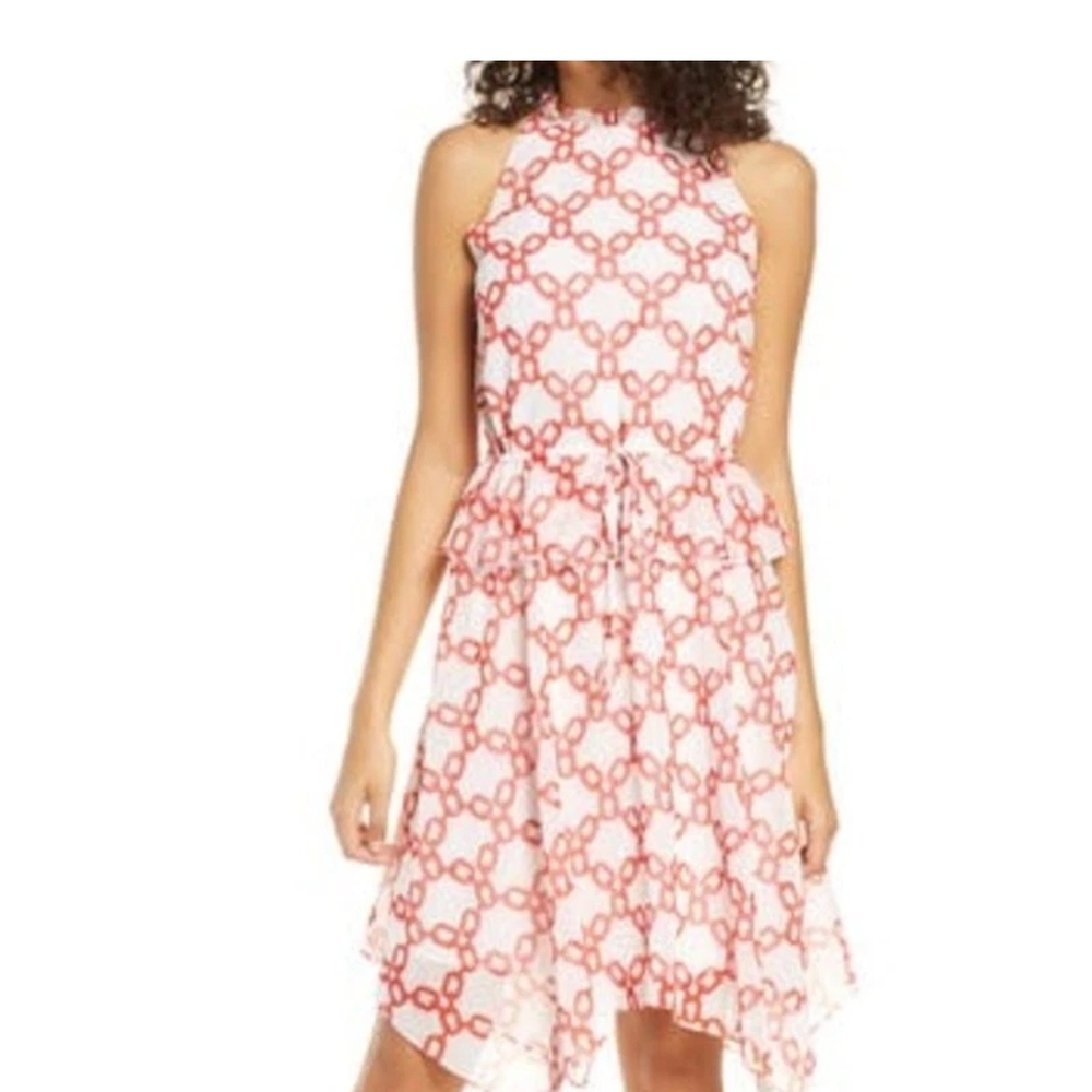Elegant Red and White Patterned Dress